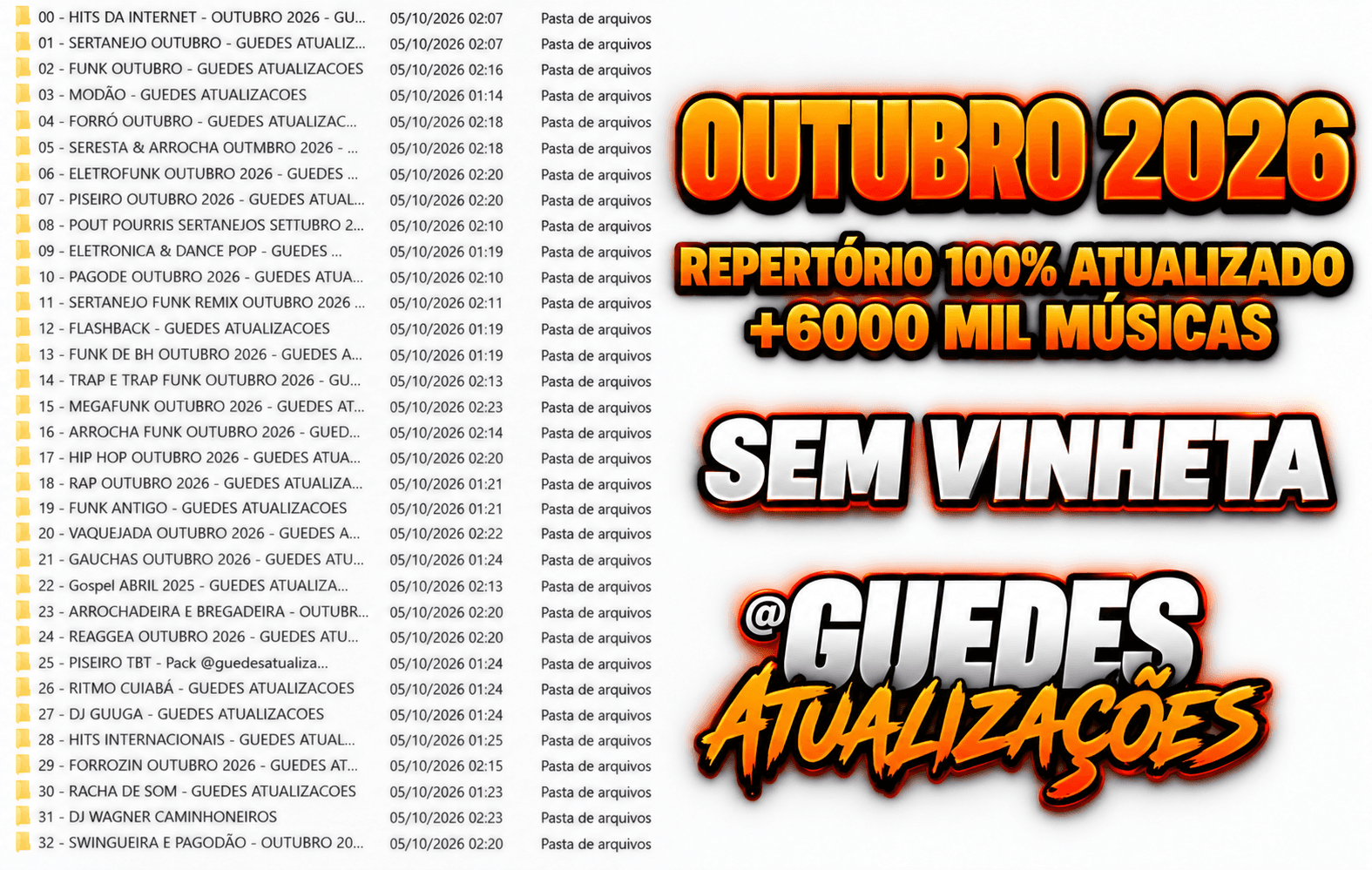 Pastas organizadas do Pack de Músicas Outubro 2026